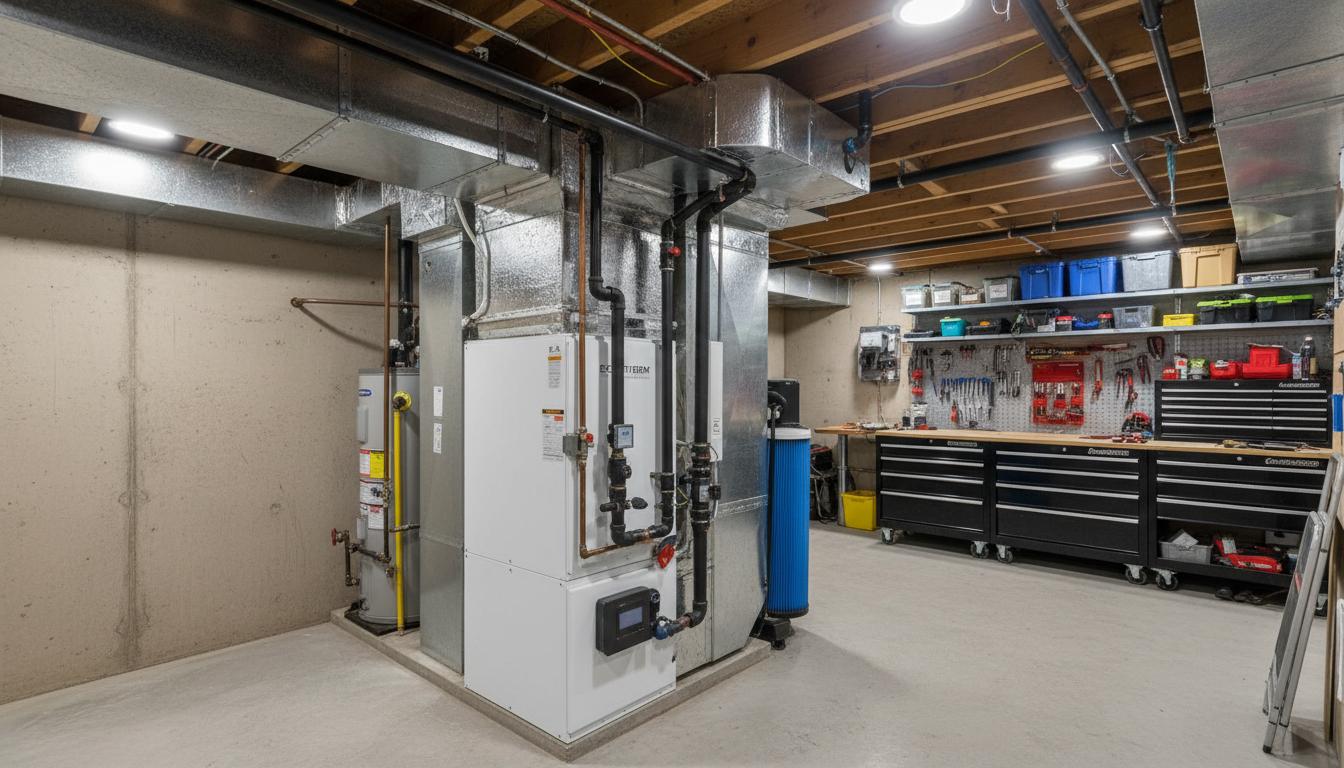HVAC furnace system in basement